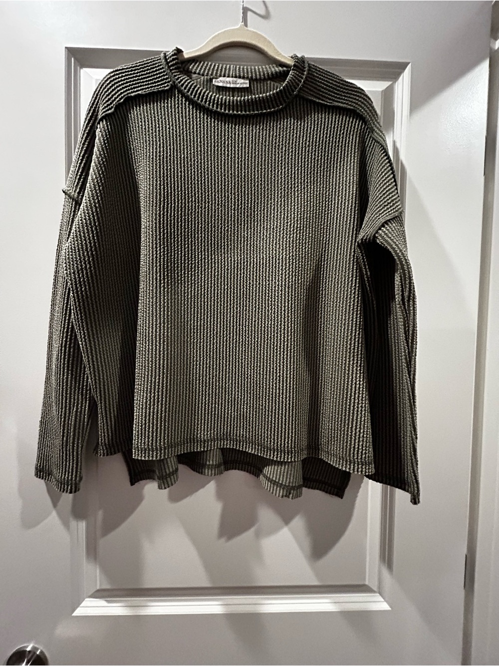 Zenana Outfitters Olive Ribbed Crewneck Sweater - Women